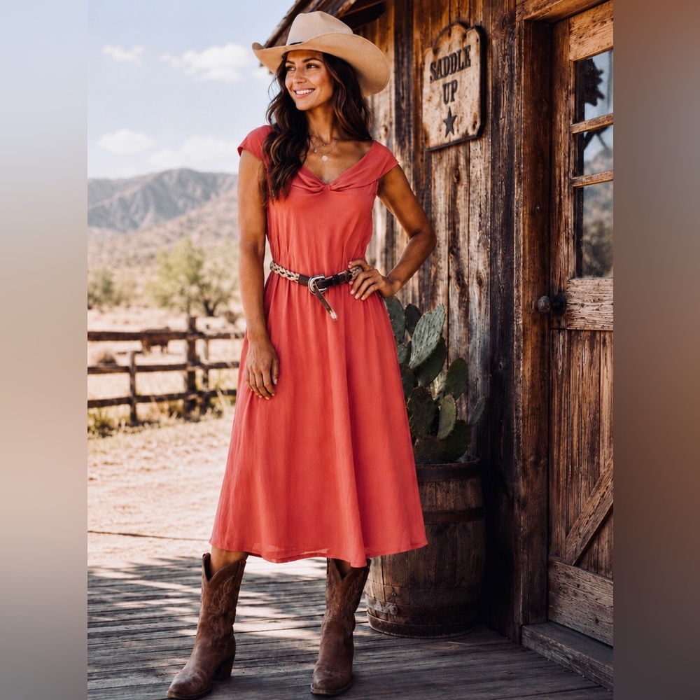 Tangerine Dress & Western Belt Women’s Size Large